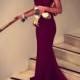 Mermaid Prom/Evening Dress - Burgundy Off-the-Shoulder Sweep Train Lace