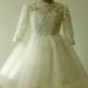Ivory Flower Girl Dress Lace Tulle Knee Length with Long Sleeves