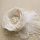 Wedding Headpiece, Bridal Hair Flower, Vintage Wedding Flower Hairpiece, Rustic Hair Flower, Champagne, Ivory, Beige, Lace, Pearls, Feathers