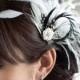Wedding Hair Accessory, Bridal Feather Fascinator, Black and Diamond White Hair Accessory, Bridal Head Piece  - CARLY