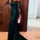 Charming Off-the-shoulder Dark Green Mermaid Lace Prom Dress with Long Sleeves from Tidetell