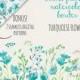 Watercolor floral border: hand painted turquoise flowers; wedding resources; watercolor clip art - digital download