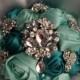 Bridesmaid Satin rose & crystal brooch bouquet :design 2