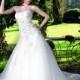 Exquisite A-line Strapless Beading Lace Hand Made Flowers Chapel Train Tulle Wedding Dresses - Dressesular.com