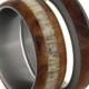 Titanium Wedding Band Set, Elk Antler Ring With A Matching Wood Ring, Nature Rings For Couples