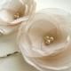 ivory flower hair pin, bridal accessory, brides flowers, rhinestone bead