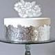 Metallic Silver Cake Decoration, Hand Embossed Flower Cake Wrap, Boho Chic Wedding DIY