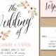 Printable Floral Invitations, Watercolor Wedding Invitation,  Print Your Own, Spring Summer Wedding, Simple Pretty Invitations
