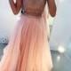 Dramatic A-Line High Neck Sleeveless Two Piece Beading Long Prom Dress from Tidetell