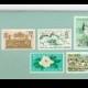 Mint green and blush pink unused vintage postage stamp sets: Mail 5 letters up to 2 oz. (68 cent rate)