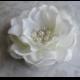 Bridal Flower Hair Clip, Bridal Hairpiece, Flower Fascinator, Bridal Antique White Flower, Creamy White Gardenia, Pearl Rhinestone , Brooch