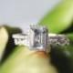 5x7mm Emerald  Cut Aquamarine 14K White Gold Aquamarine Engagement Ring Set Wedding Ring Anniversary Ring Set