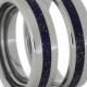 Titanium Wedding Band Set with Center and Offset Lapis Lazuli Rings