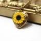 Sunflower Heart locket necklace, Gold Sunflower, Locket Wedding Bride, Bridesmaid Necklace, Birthday Gift, Sunflower Photo Locket