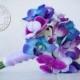 Blue Galaxy Orchid, Plumeria and Calla Lily Real Touch Bouquet in Blues, Purples and Violet
