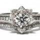 Wedding SET - UNIQUE Flower Rose Diamond Engagement Ring and Wedding band set - 2.55 carats - 14K - fL01-S
