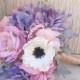 Pastel Silk Wedding Bouquet with Anemones, Peonies, Roses, Dahlia, Dusty Miller - Lilac, Pink & Lavender