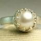 Sterling Silver Pearl Ring, Everyday Jewelry, Fancy Crown Setting, Alternative Wedding Ring
