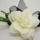 Gardenia Corsage,Creamy White with Black Ribbon, Silk Flower, Prom, Wedding, Homecoming, Anniversary, Special Occasion, Made to order