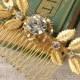 Gold Wedding Comb, Leaf Head Piece, Rhinestone Hair Comb, Bridal Hair Piece, Leaf Comb, Hair Jewelry, Rustic Headpiece, Branch, Woodland