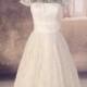 Sheer Lace Wedding Dress,Tea Length Wedding Dress, Garden Bridal Dress, Destination Wedding Gown