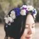 Blue and white flower crown,floral crown,flower girl crown,hair accessories,silk flower,bridal headpiece,pansies,cornflower,cherry blossom