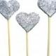 Big Silver Glitter Heart Cake Topper - Set of 3 - wedding, engagement, birthday, baby shower, tea party