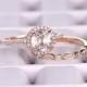 2 Morganite Bridal Set,Engagement ring Rose gold,Diamond wedding band,14k,7mm Round Cut,Gemstone Promise Ring,Claw Prongs,Pave Set,Art Deco