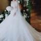 Stunning illusion lace long sleeved floral cathedral big train wedding dress