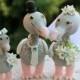 Wedding dodo cake topper with baby dodo and banner, customizable, love birds more than 4" tall