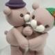 Wedding Cake Topper--Sweet Kiss Bear Love HAND Hold HAND with Circle Clear Base