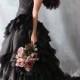 Black Gothic Style black Wedding Bridal Dress Ball Gown , organza flower ballgown  - YS19110078