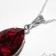 Dark Red Crystal Necklace Siam Red Rhinestone Necklace Swarovski Siam Wedding Necklace Red Teardrop Sterling Silver Necklace