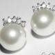 White Pearl Stud Earrings Swarovski Pearl CZ Earrings Bridal White Pearl Wedding Earrings Pearl Studs Earrings Bridesmaids FREE US Shipping
