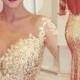 Mermaid Sweetheart Long Sleeves Gold Backless Evening/Prom Dress With Appliques