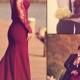 A-Line Sweetheart Long Sleeve Burgundy Prom Dress With Lace Appliques
