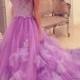 Stylish Sweetheart Court Train Purple Prom Dress with Beading Patchwork