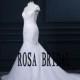 High Neck Wedding Dress Mermaid Handmade applique Cap sleeve Lace Wedding Gown Custom Size