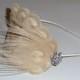 Pale Gold Bleached PEACOCK EYE Feather Headband Crystal Fascinator Wedding Bridal Bridesmaids Hair Accessory