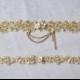 Gold Garter Set with Crystal Chain Drapes, Gold Lace Garters with Enamel Flowers and Rhinestone Chain, Floral Lace Garters, Gold Garter Set