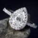 Forever Brilliant Pear Moissanite Diamond Halo Engagement Ring - 14kt White Gold - Handmade
