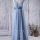 2016 Light Blue Bridesmaid Dress Empire Waist, V Neck Wedding Dress, Long Chiffon Evening Dress, Women Formal Dress Floor Length (L137)