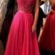Gorgeous Fushisa Long Chiffon Cap Sleeves Prom Party Dress with Lace from Tidetell