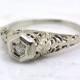 Antique Art Deco / Edwardian Old European Cut Diamond Engagement Ring with Illusion Setting; Engraving; Migraine; and Filigree TS11