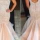 Gorgeous Prom Dress -Pearl Pink Mermaid Halter Sweep Train witn Rhinestone