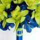 Brides bouquet, Orchid Wedding bouquet, Royal blue lime green Silk wedding flowers
