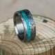 Mens Wedding Ring Hammered Titanium w/ Turquoise Inlay - Staghead Designs