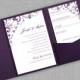 Pocket Wedding Invitation Template Set - Instant DOWNLOAD - EDITABLE TEXT - Chic Bouquet (Plum)  - Microsoft Word Format