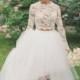 High Low Lace Wedding Dress High Neck Long Sleeves Tulle Layer Two Piece