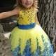 Lace Blue Yellow Flower Girl Dress - Birthday Wedding Party Holiday Bridesmaid Tulle Lace Blue Yellow Dress